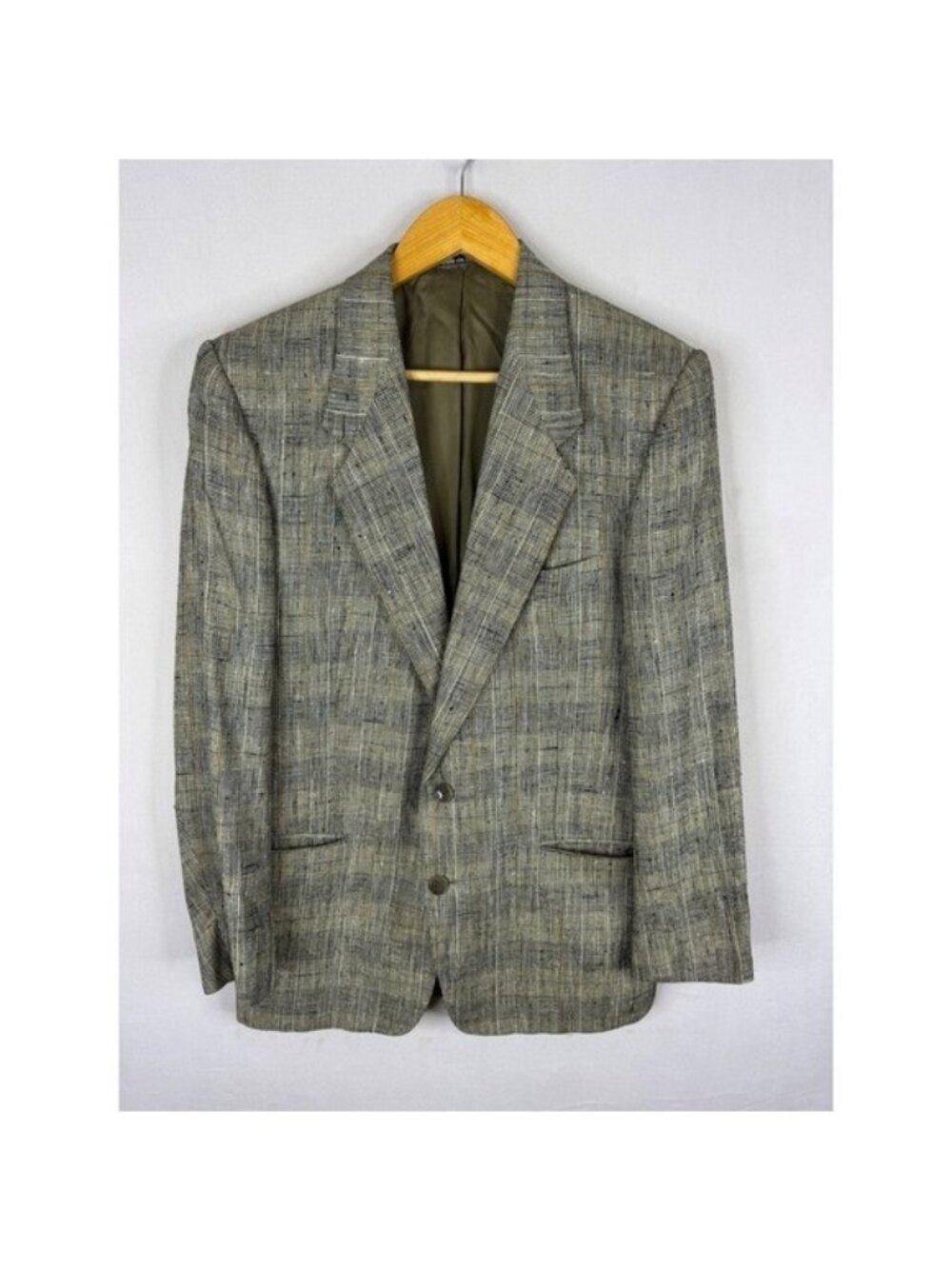 Paolo da Barberino Silk Italy Mens 40R Glen Check Blazer Sport Coat Olive
